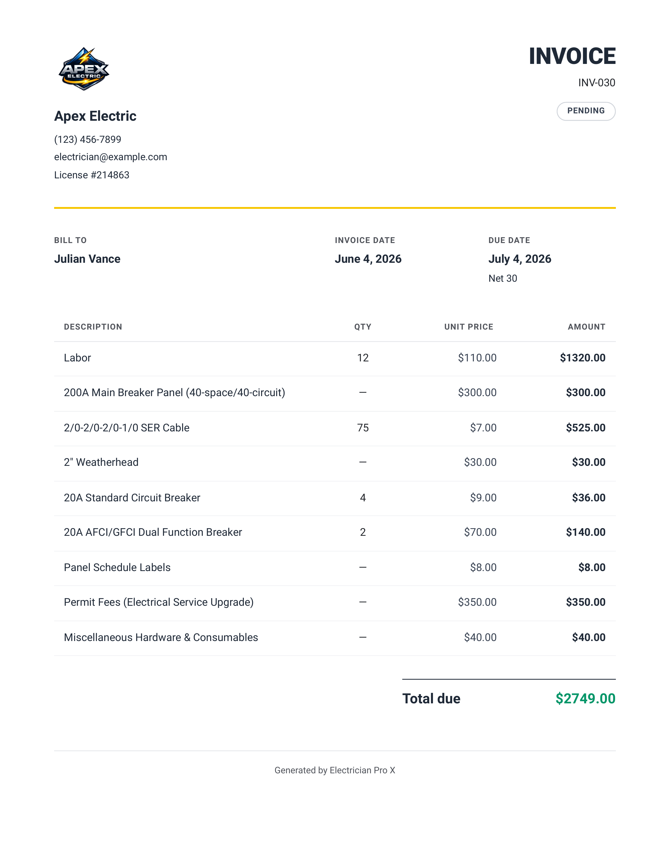 Invoice PDF example
