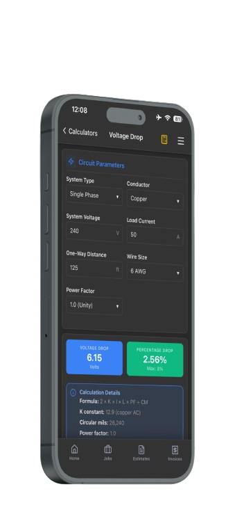 NEC Calculator tools in Electrician Pro X